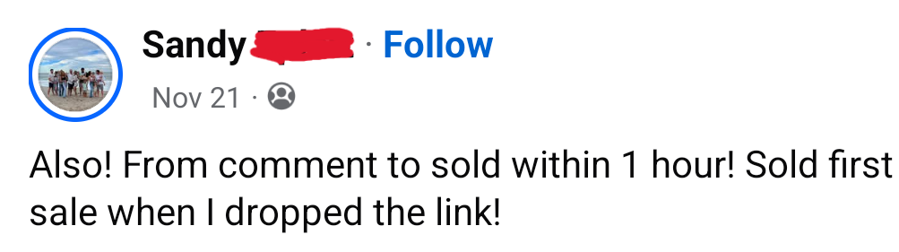 Sandy — sold within 1 hour of dropping the link