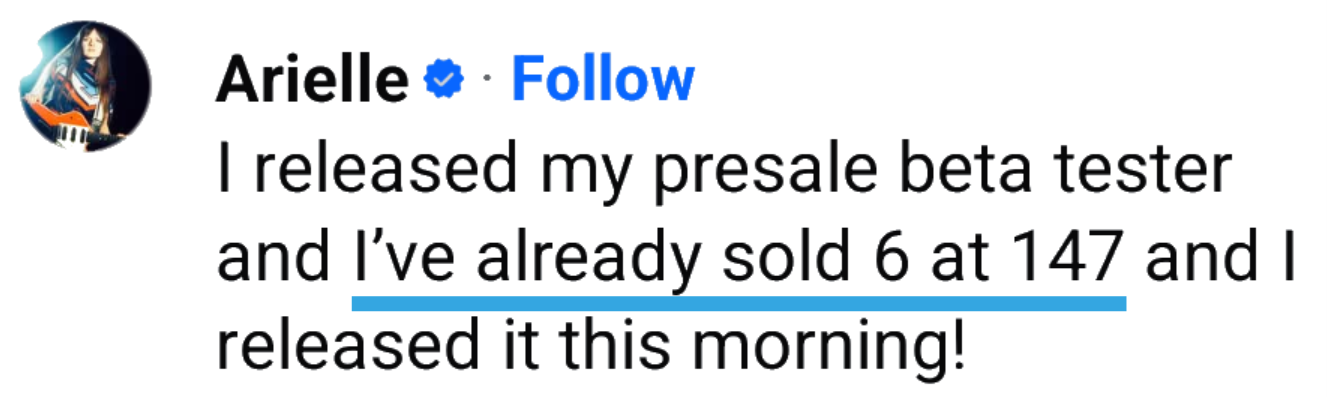 Arielle — 6 presale beta testers on day one